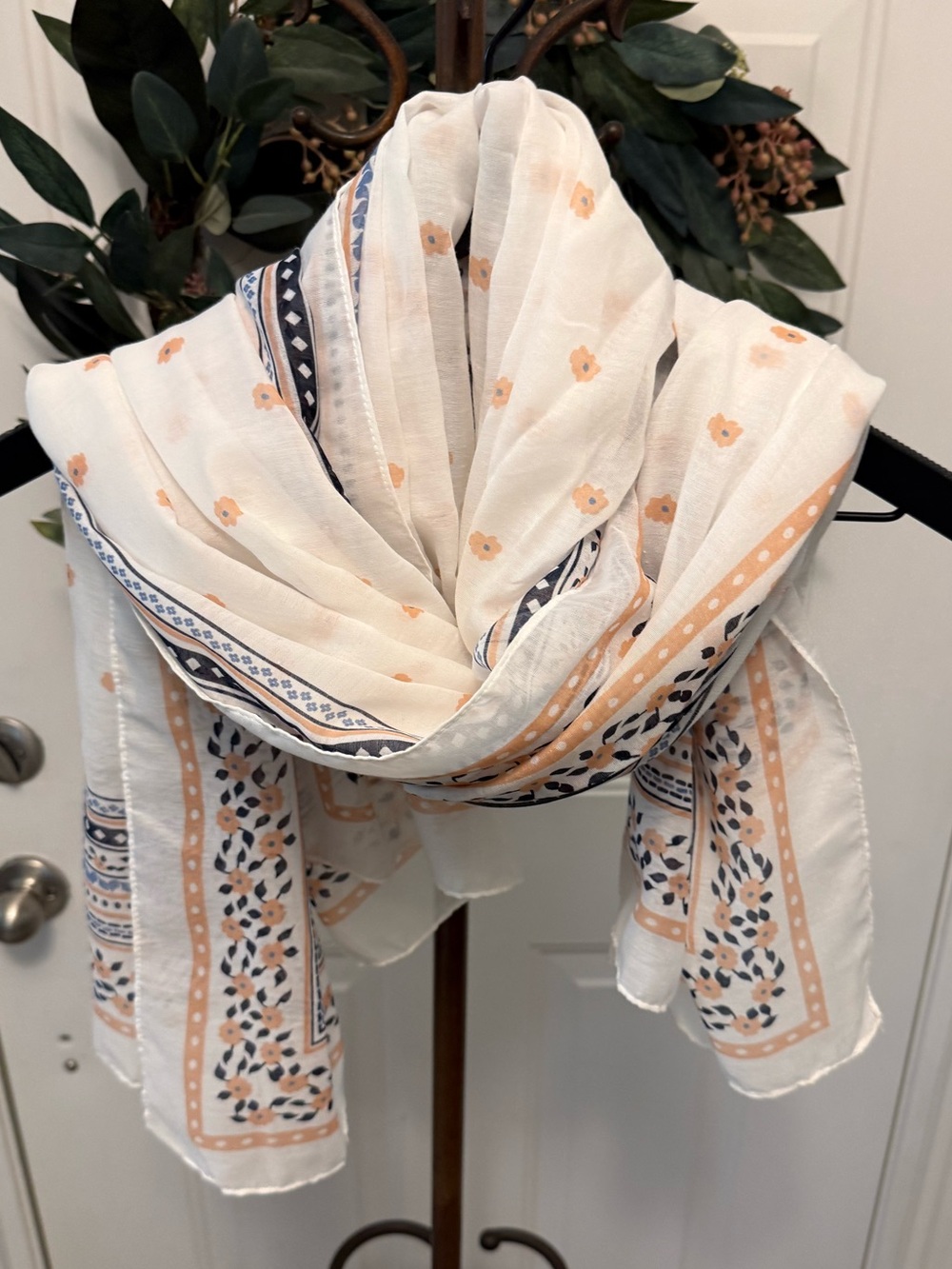 C&A Pretty Mixed Print Floral & Geometric Shape Lightweight Sheer Wide Scarf OS